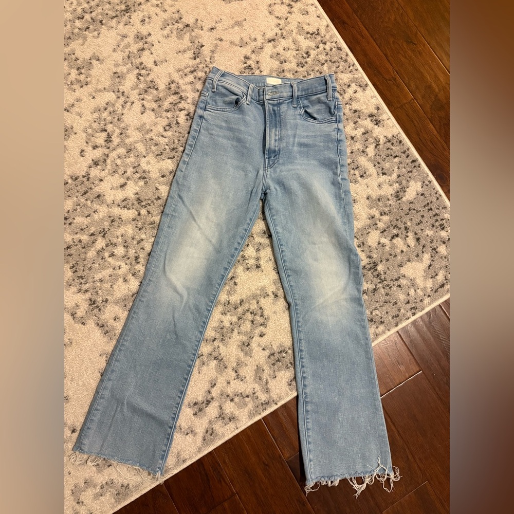 MOTHER
The Hustler High Rise Frayed Flare Leg Ankle Jeans in Cutting Class